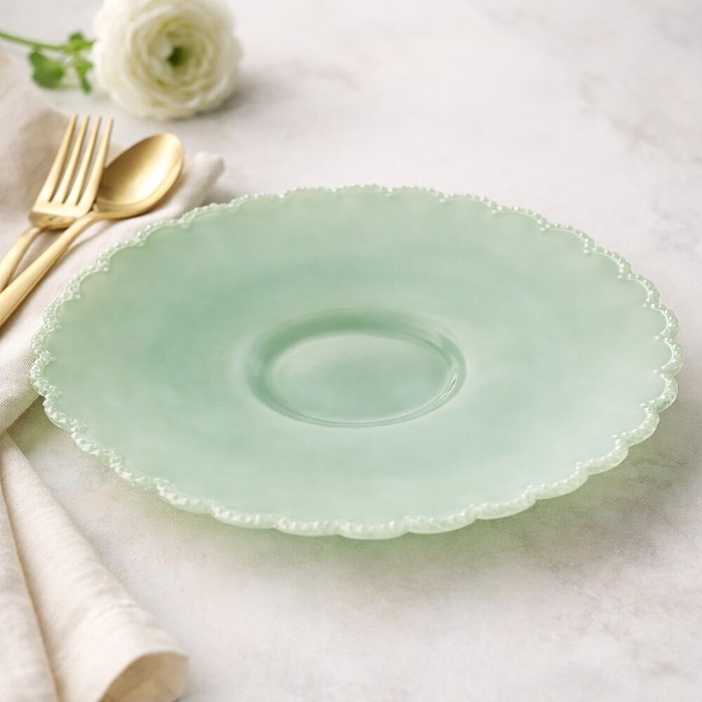 Mosser Glass GIGI Plate  13.5" Jadeite hobnail scalloped